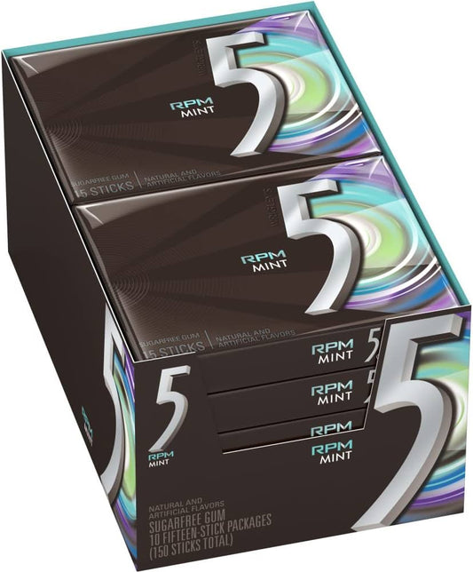 Wrigley S 5 Sugar Free Gum RPM Mint 10 Pack (15 Ct per Pack)