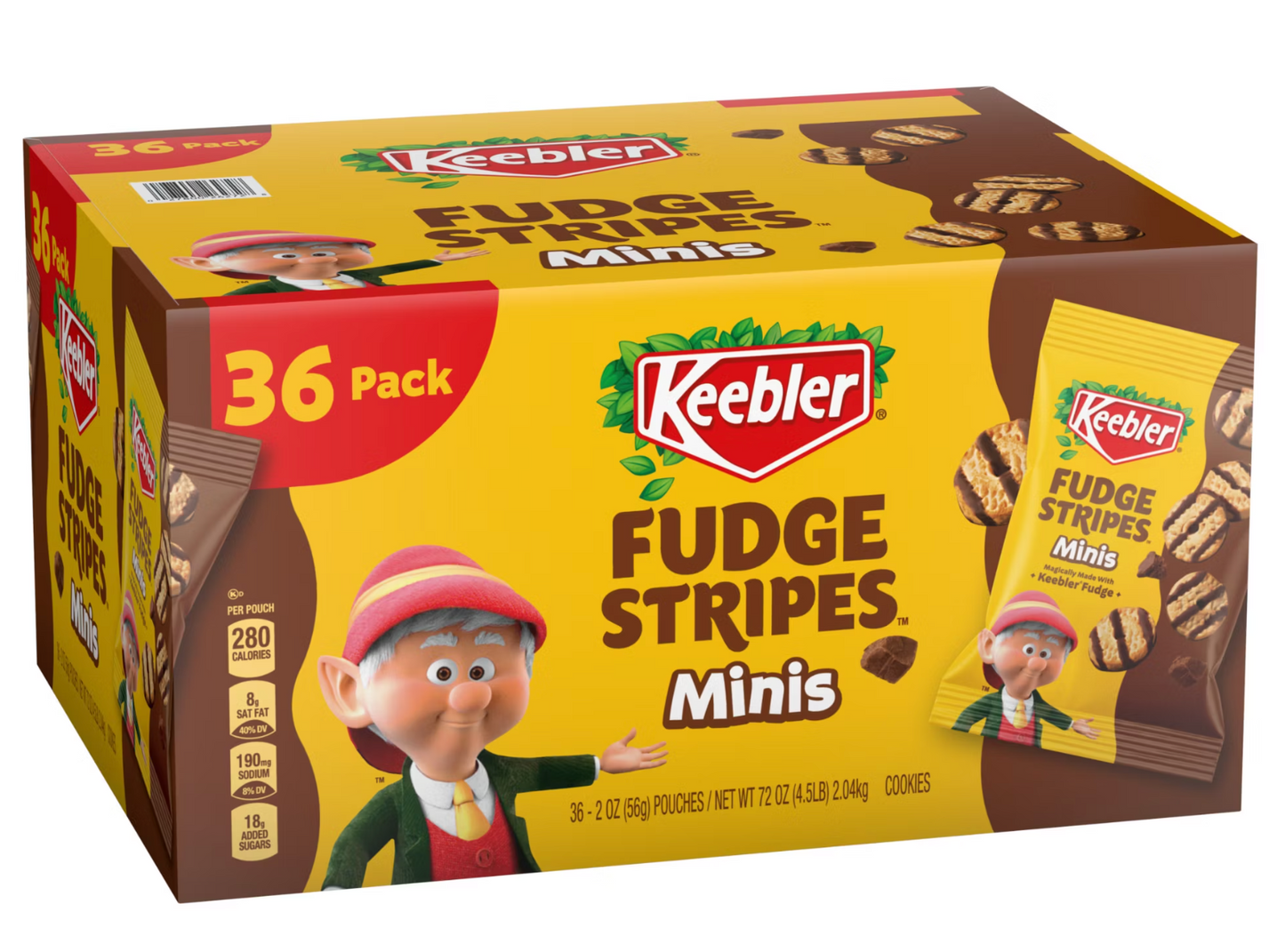 Keebler Fudge Stripes Minis,M&M Shortbread Cookies Coated in Keebler Fudge, 36 ct./2 oz.