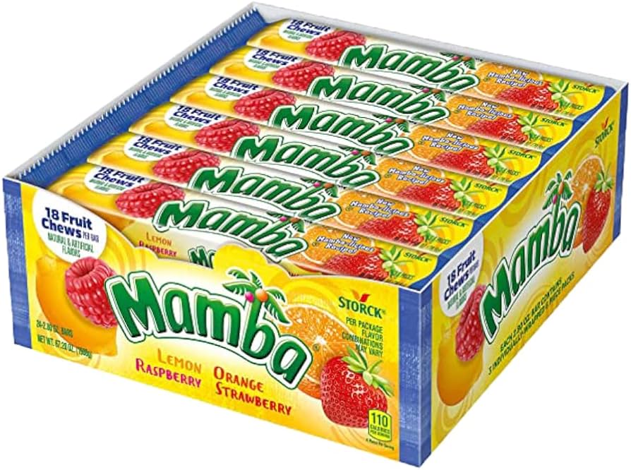 Mamba Fruit Chews Candy 18 Pieces Pack of 24