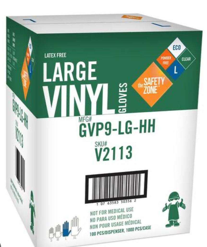 Safety Zone Clear Vinyl Gloves Large 100Pc