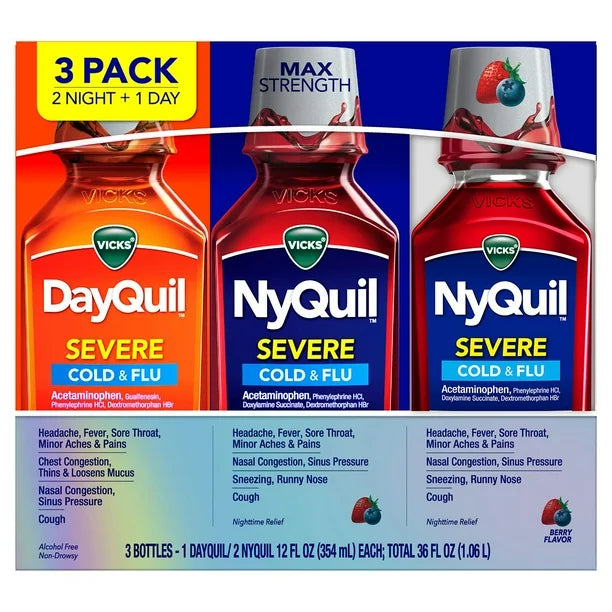 Vicks DayQuil/NyQuil/NyQuil Severe Cold & Flu 3-12Oz Medicine