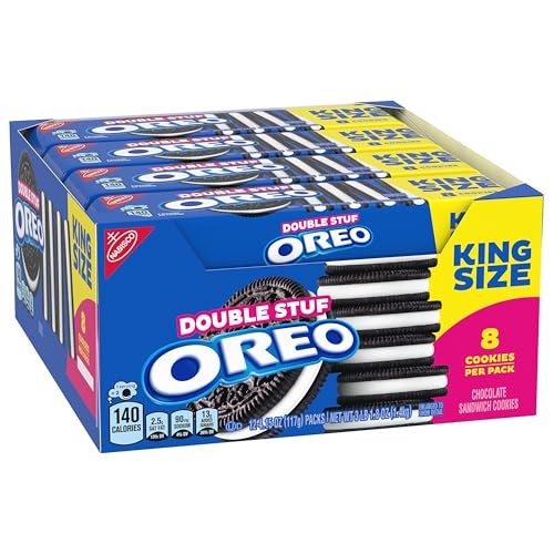 OREO Double Stuf Chocolate Sandwich Cookies, King Size, 12 Snack Packs (8 Cookies per Pack)