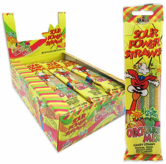 Sour Power Candy Straws Peg Bag – Orchard Mix: 24-Piece Display