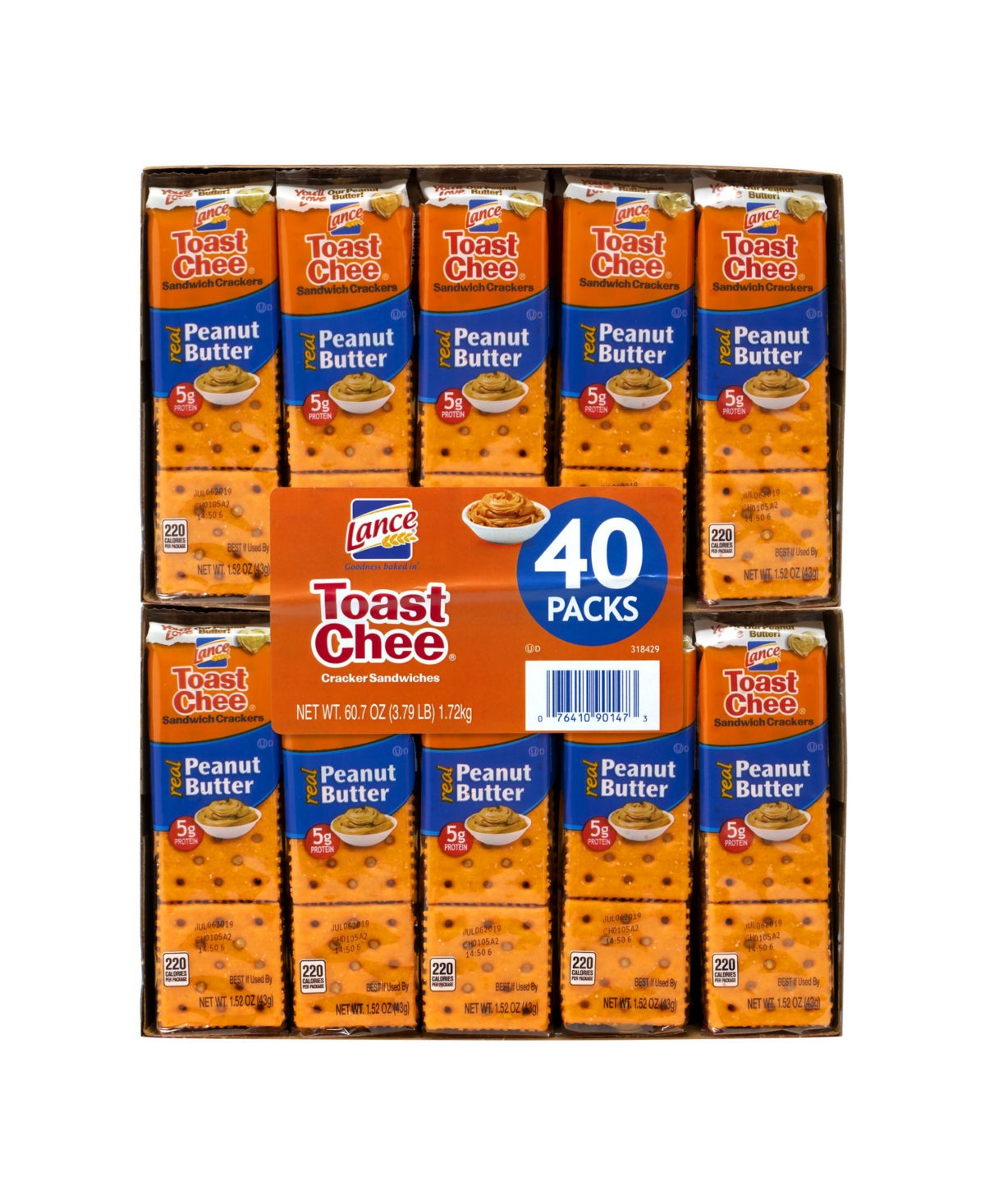 Lance Toast Chee Peanut Butter Crackers, Pack of 6, Box of 40