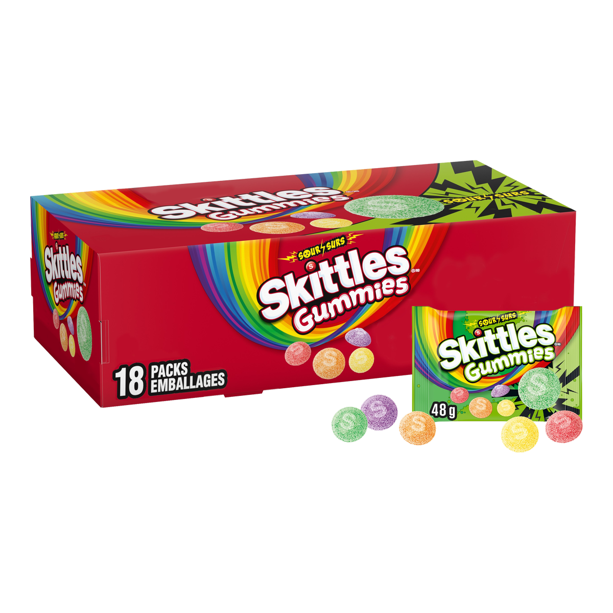 Skittles Gummies Sour Surs 48g, (18 Count)