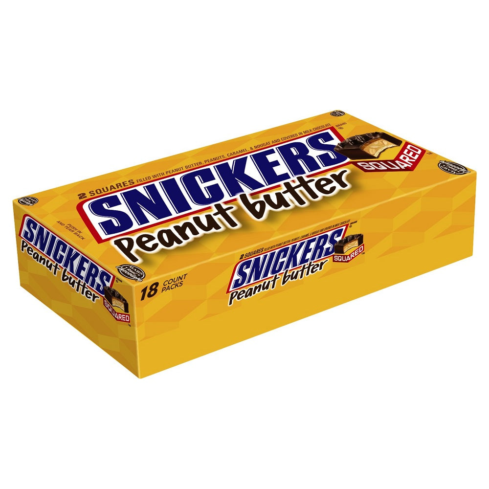 Snickers Peanut Butter Squared Chocolate Candy Bars, 1.78 Oz, Pack of 18