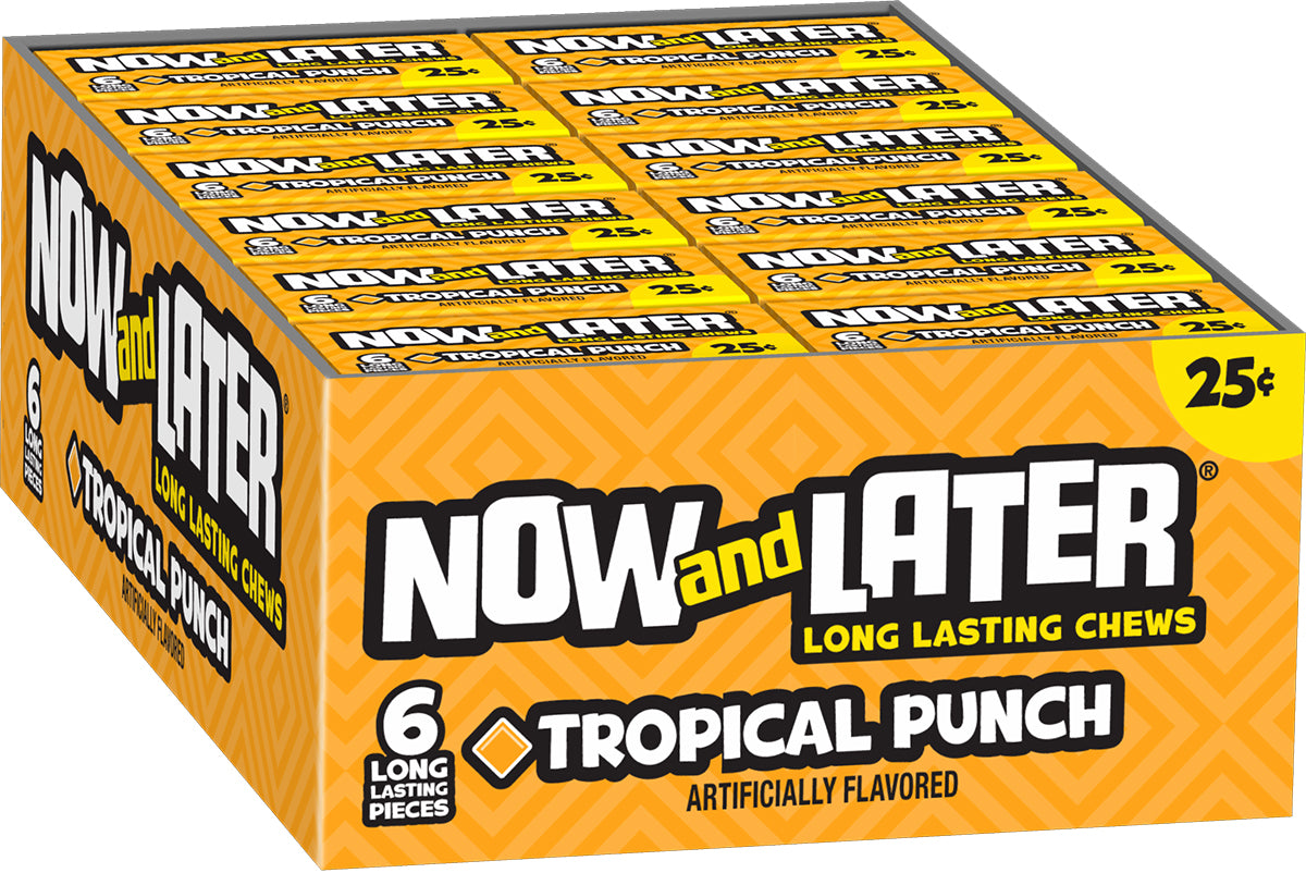 Now and Later Original Tropical Fruit Punch Taffy Chews Candy 0.93oz (Box of 24)