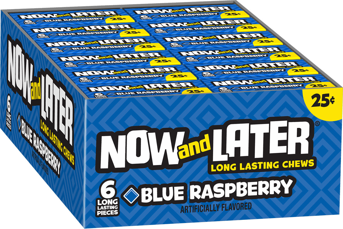 Now and Later Original Blue Raspberry Taffy Chews Candy 0.93oz (Box of 24).