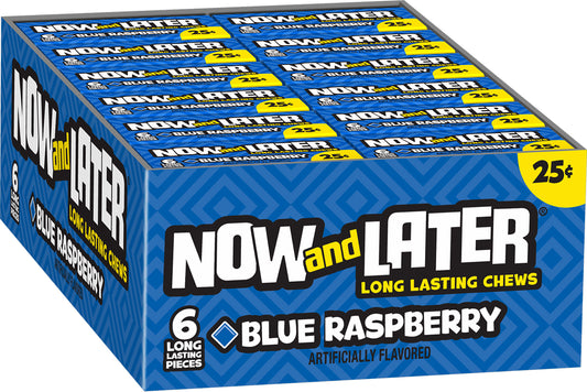 Now and Later Original Blue Raspberry Taffy Chews Candy 0.93oz (Box of 24).