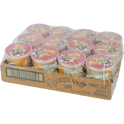 Pringles Grab & Go Cheddar Cheese Crisps, 1.4 Oz, 12 Cans/Carton (3800084556) | Quill