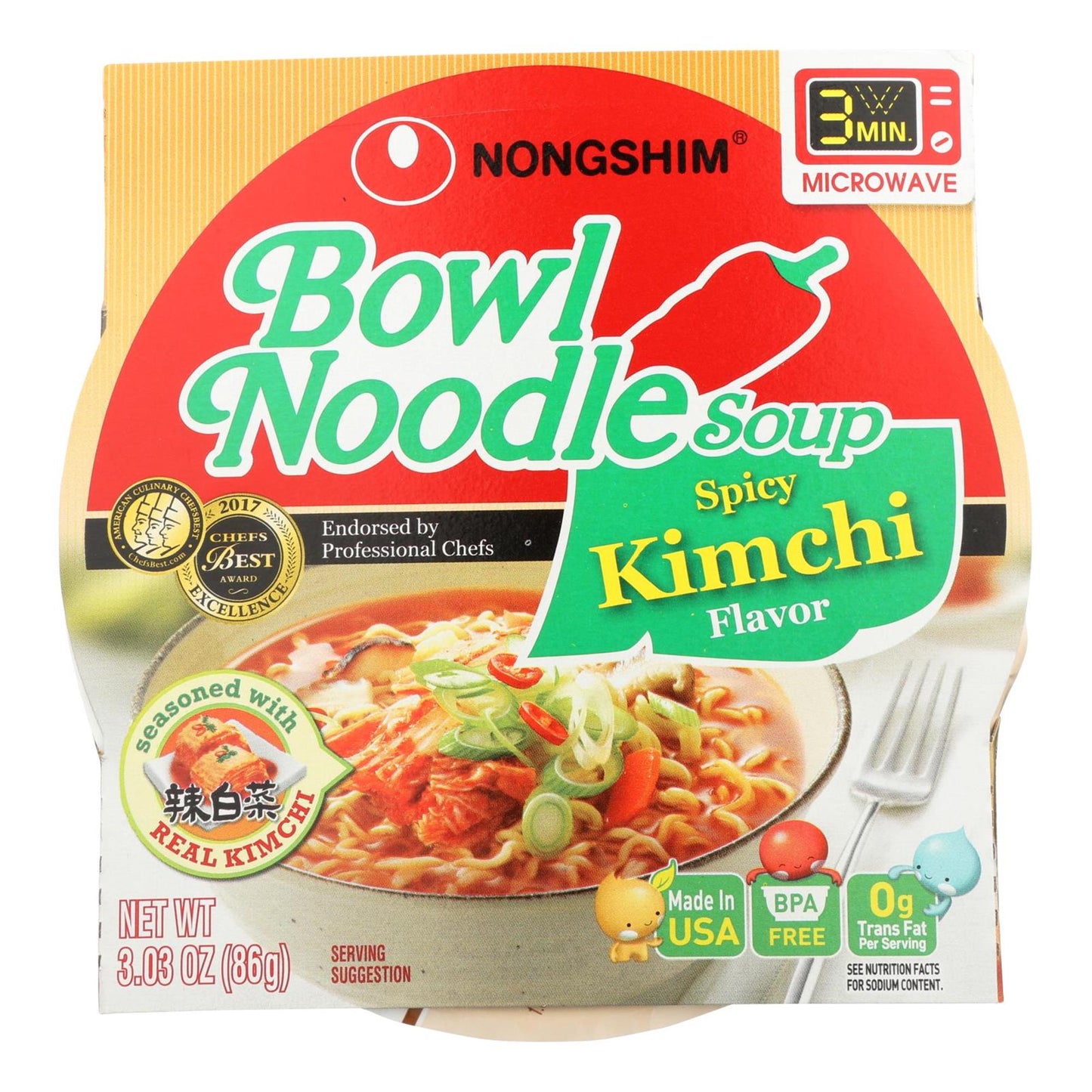 Nongshim Bowl Noodle Spicy Kimchi Ramyun Ramen Noodle Soup Bowl 3.03oz X 12 Count