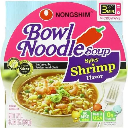 Nongshim Bowl Noodles Shrimp Flavor 3.03Oz, (12 Count)