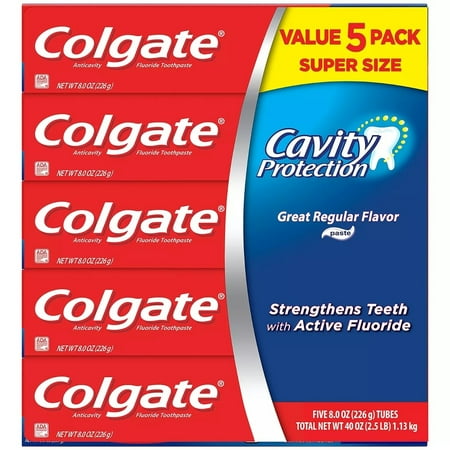 Colgate Cavity Protection Toothpaste with Fluoride Regular Flavor 8oz (5 Pack)