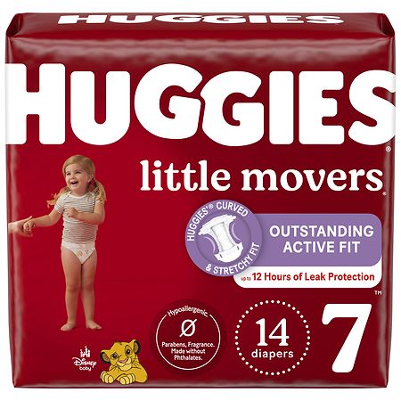 Huggies Little Movers Baby Diapers, Size 7, 14 ct