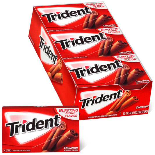 Trident Cinnamon Sugar Free Gum 12 Packs of 14 Regular Size Pieces (168 Total Pieces)