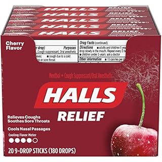 Halls Cherry Cough Drops - with Menthol - 180 Drops (20 sticks of 9 drops)