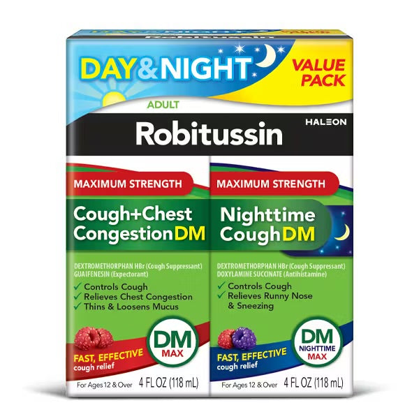 Robitussin Adult Day & Night Cough + Chest Congestion DM 20Oz, (3 Count)