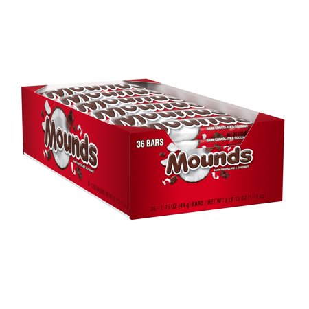 Mounds Dark Chocolate Candy Bars, 1.75 Oz, Pack of 36 Bars