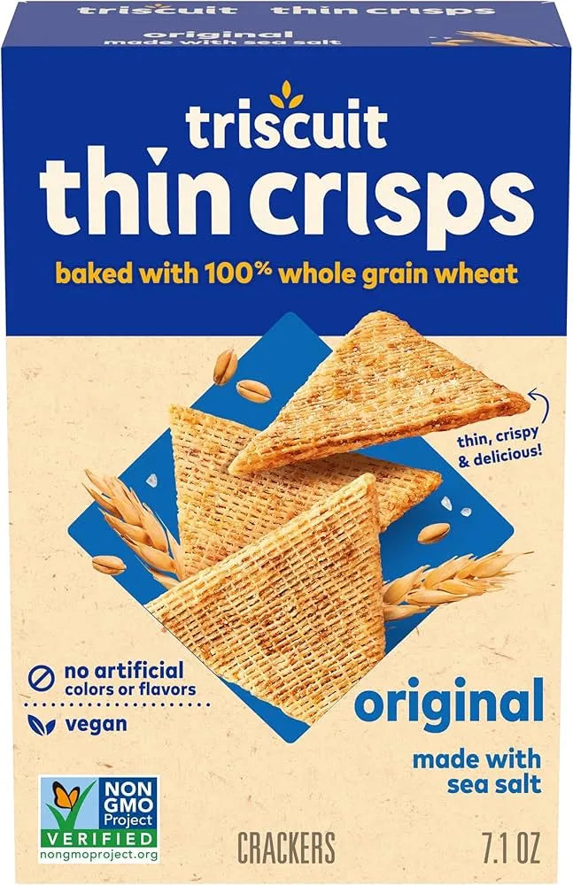 Triscuit Thin Crisps Original Whole Grain Wheat Crackers, Vegan Snacks, Snack Crackers, 7.1 oz