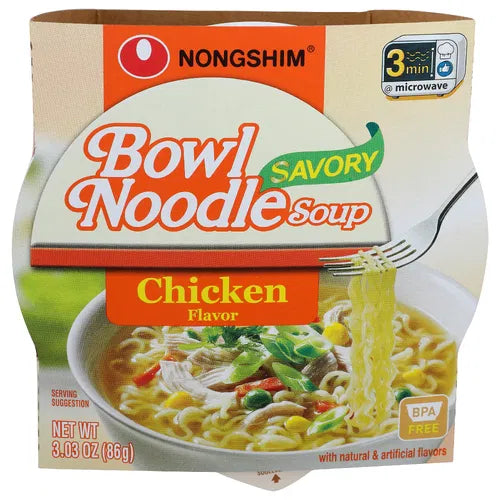 Nongshim Bowl Noodle Savory Chicken 3.03Oz, (12 Count)