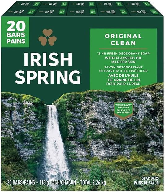 Irish Spring Deodorant Bar Soap Original Clean 4.5 Ounce (Pack of 20)