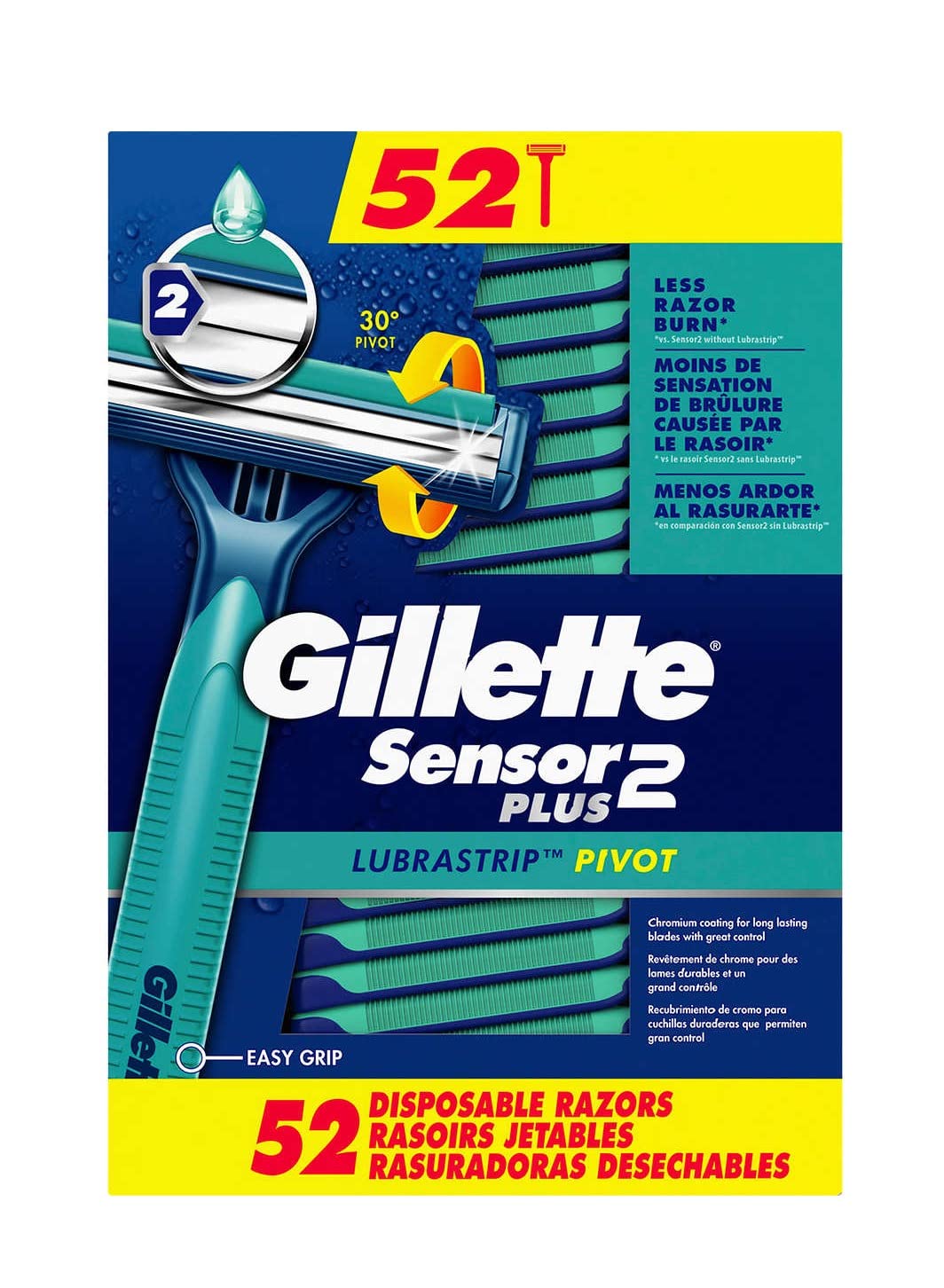 Gillette Sensor2 Plus Pivoting Head and Lubrastrip Men S Disposable Razors 52 Ct.