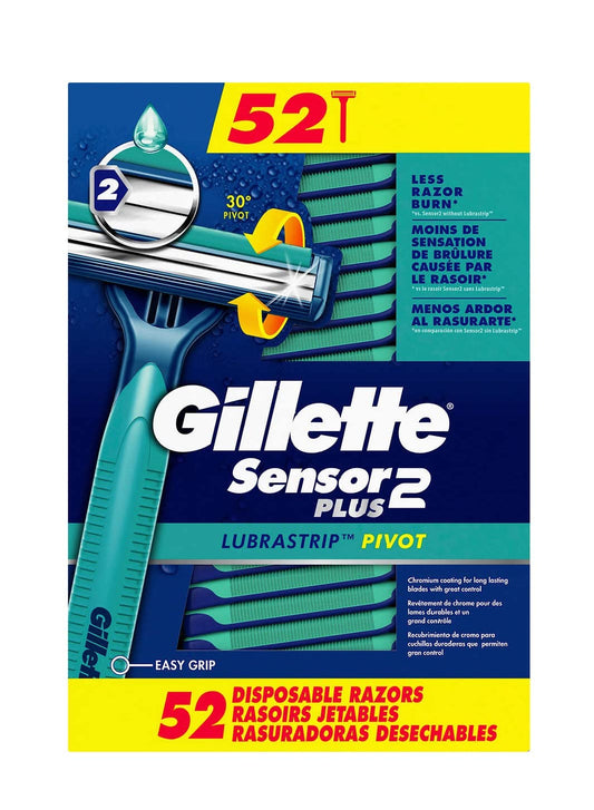 Gillette Sensor2 Plus Pivoting Head and Lubrastrip Men S Disposable Razors 52 Ct.