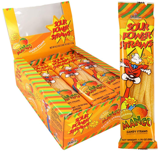 Dorval Sour Power Mango Candy Straws, 1.75 Ounce 24 Count
