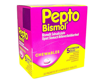 Pepto Bismol Chewables Dispenser - 32 Packs of 4 Medicine