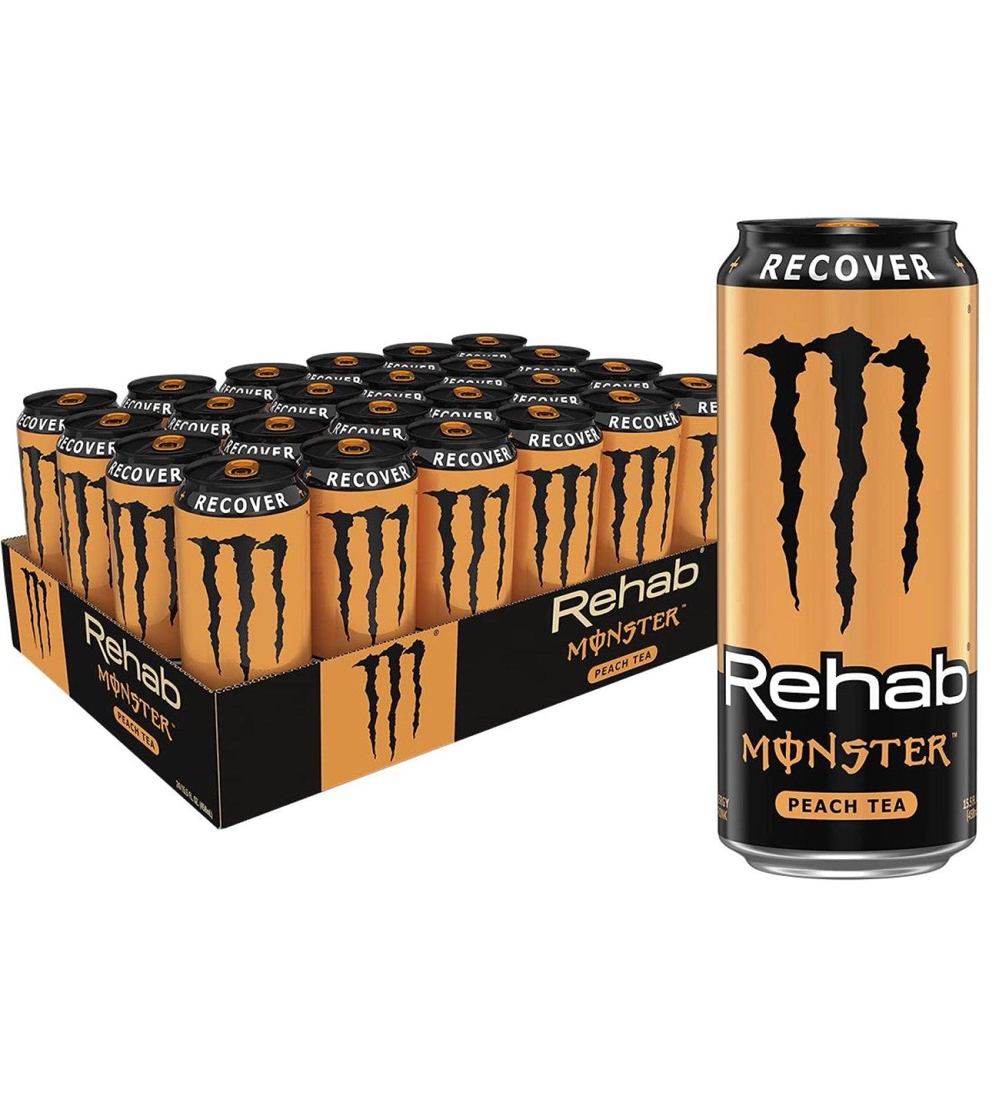 Monster Rehab Peach Tea + Energy, Energy Iced Tea, 15.5 Ounce (Pack of 24)