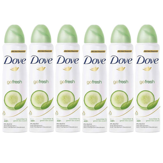 Dove Cucumber & Green Tea Antiperspirant Deodorant Spray – Pack of 6 × 150ml, 48h protection