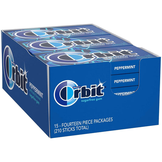 Wrigley Orbit Chewing Gum, Peppermint, 14 Pieces/Pack, 12/Box