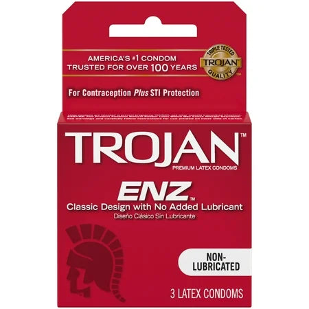 Trojan ENZ Non‑Lubricated Latex Condoms (3‑count blister pack)