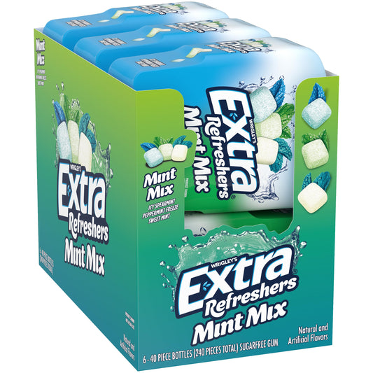 EXTRA Refreshers Mint Mix Gum 3.21-Ounce 40-Piece Bottle (Pack of 6)