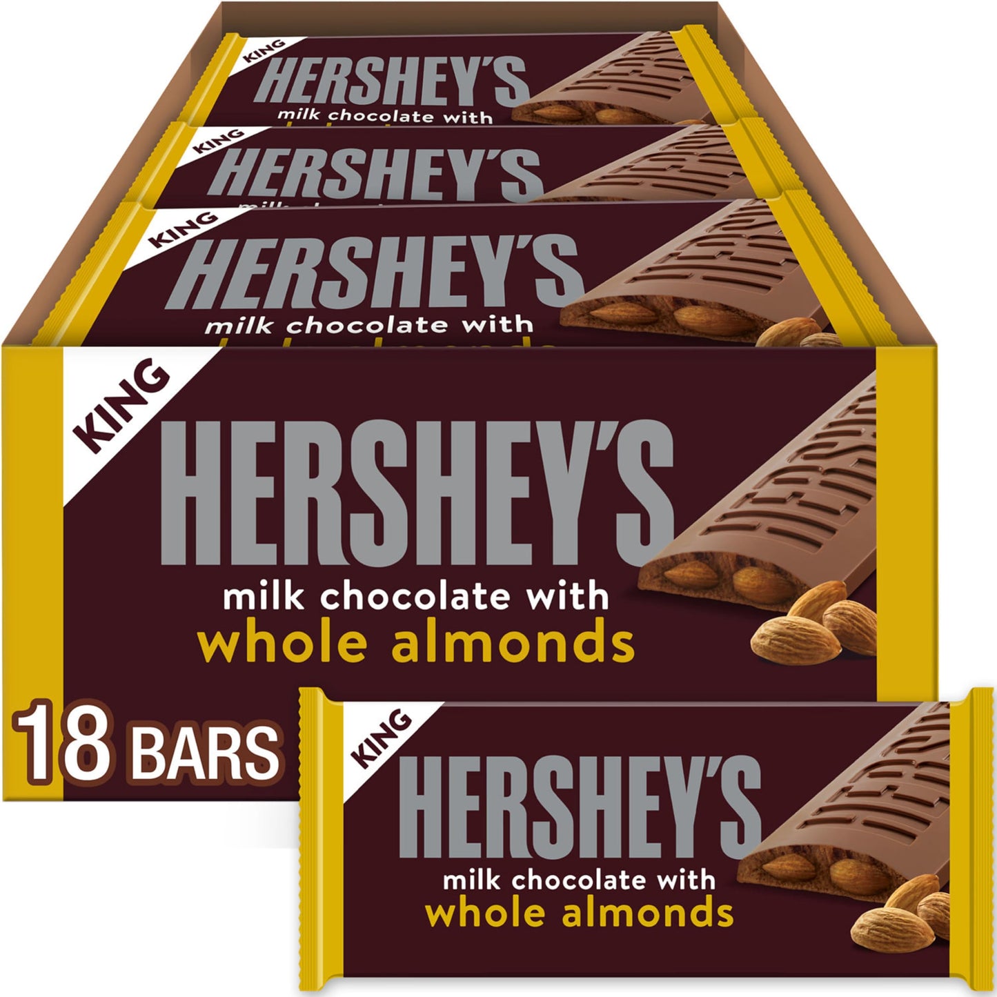 Hershey's Milk Chocolate with Almonds Candy Bar, King Size ,2.6 Oz