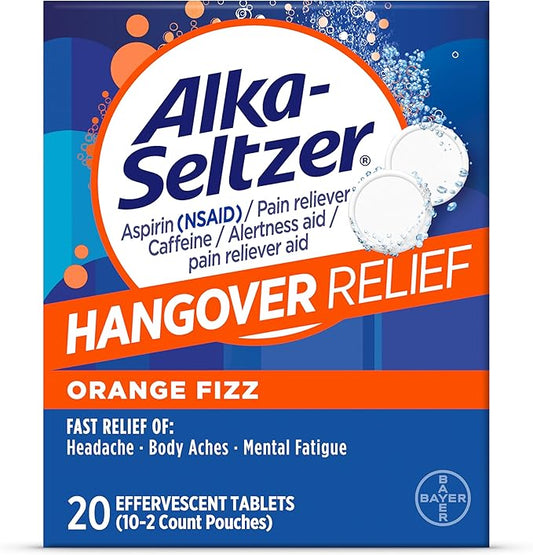 Alka-Seltzer Hangover Relief Effervescent Tablets Formulated for Fast Relief of Headaches, Body Aches and Mental Fatigue, 20CT x3