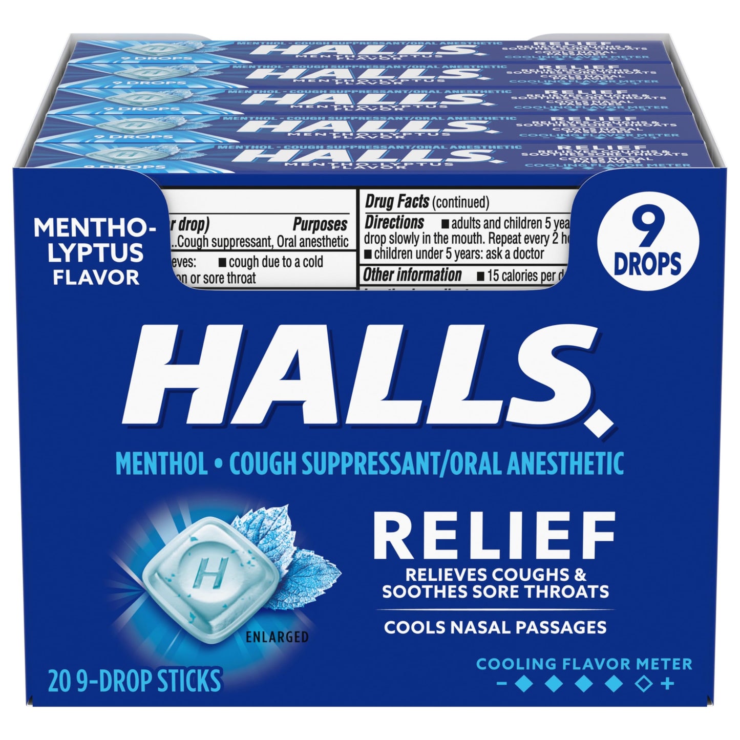 Halls Relief Mentho-Lyptus Menthol Flavor Cough Drops, 20 Packs