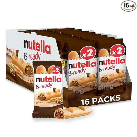 Nutella B-ready Wafer Bars, Hazelnut Spread with Cocoa, Individually Wrapped Snack Bar, 16 Packs of 2 Bars - 1.55 oz