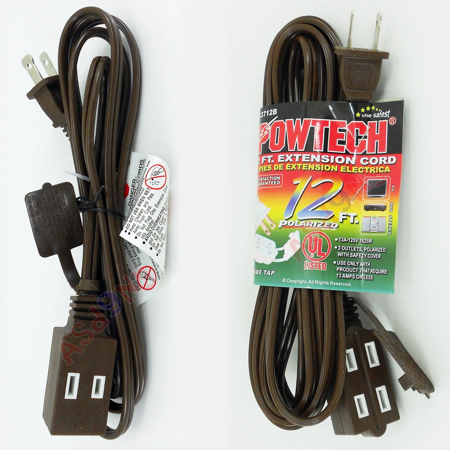 PowTech Electrical Extension Cord 12FT Brown 10 PCK