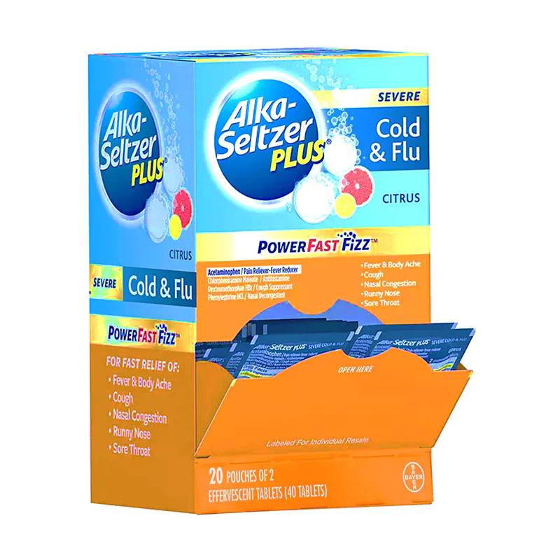 Alka‑Seltzer Plus Cold & Flu Citrus Dispenser – 20 Pouches (2 caplets each)