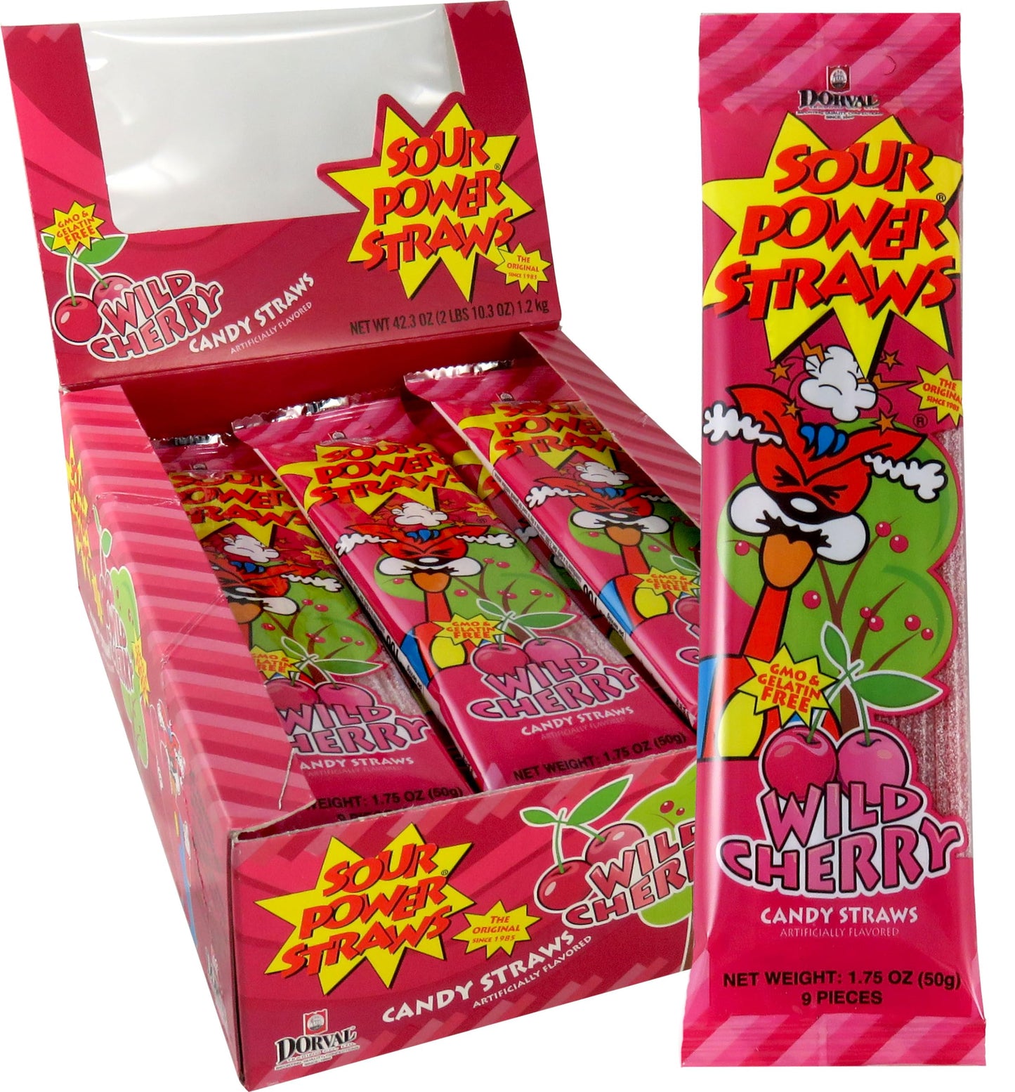Sour Power Candy Straws, Wild Cherry, 1.75 oz (Pack of 24)