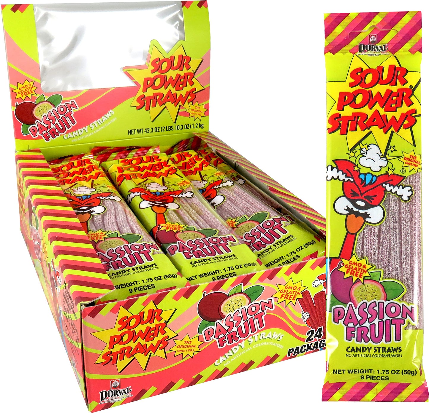 Sour Power Candy Straws, Passion Fruit, 1.75 oz (Pack of 24)