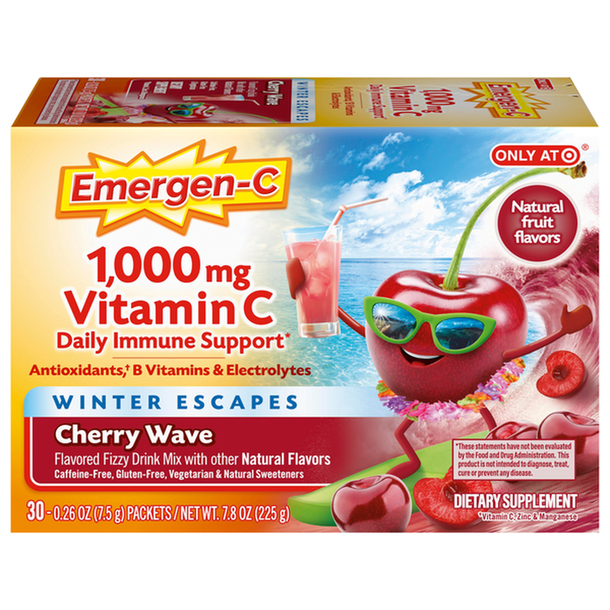 Emergen-C Vitamin C 1000mg Juicy Cherry 0.26Oz, (30 Count)