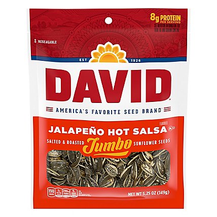 DAVID Seeds Keto Friendly Jalapeno Flavored Salted and Roasted Jumbo Sunflower Seeds 5.25 Oz