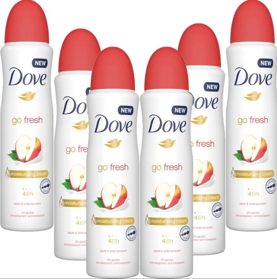 Dove Apple & White Tea Antiperspirant Deodorant Spray – Pack of 6 × 150ml,