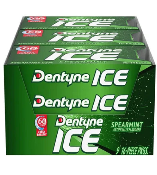 Dentyne Ice Gum Speamrint, 9 Packs of 16 Pieces (144 Total Pieces)
