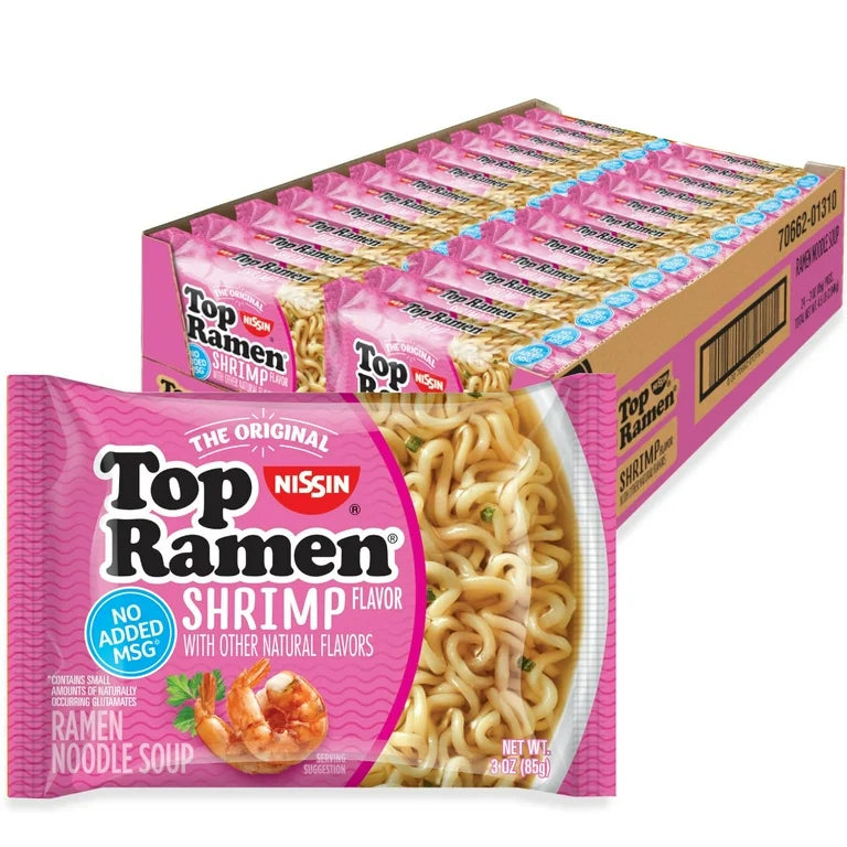 Nissin Top Ramen Shrimp Flavored Noodles 3Oz, (24 Count)