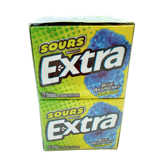 Extra Gum Sours Blue Raspberry 15 Stick, (10 Count)