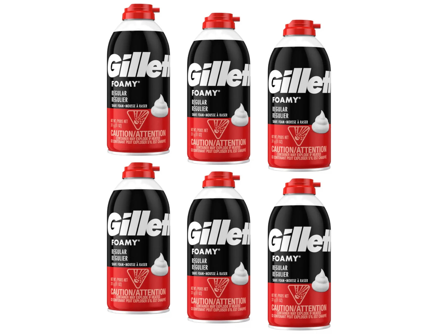 Gillette Foamy Regular Shave Foam 11Oz, (6 Count)