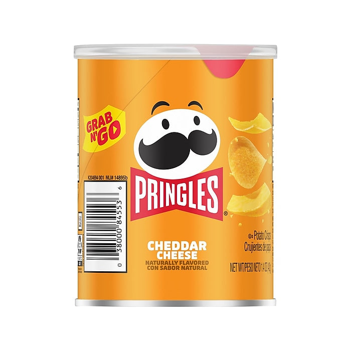 Pringles Grab & Go Cheddar Cheese Crisps, 1.4 Oz, 12 Cans/Carton (3800084556) | Quill